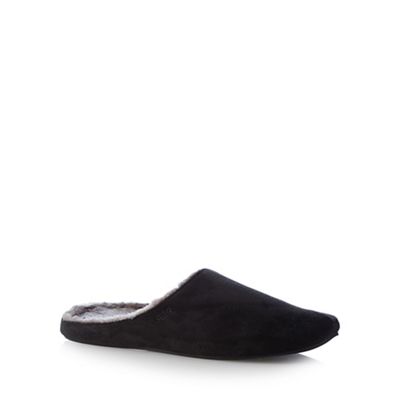 Black suedette faux fur lined mule slippers